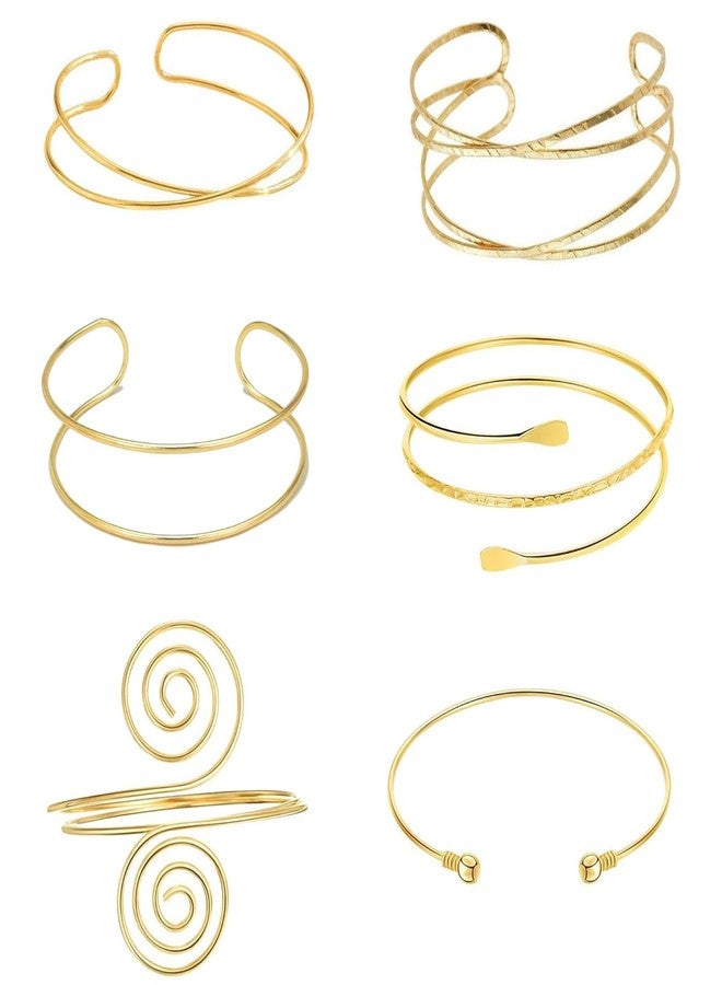 ADULLPONY 6 Pieces Gold Arm Cuff Jewelry Upper Arm Cuff Bracelets Bangle Adjustable Armband Set for Women - Image 1